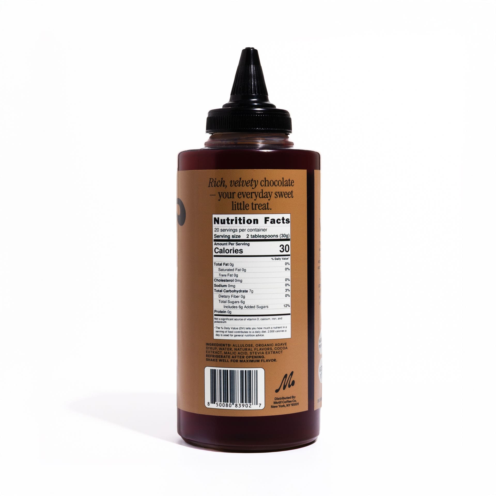 Back view of the Chocolate Syrup bottle showing the Nutrition Facts panel and ingredients list.